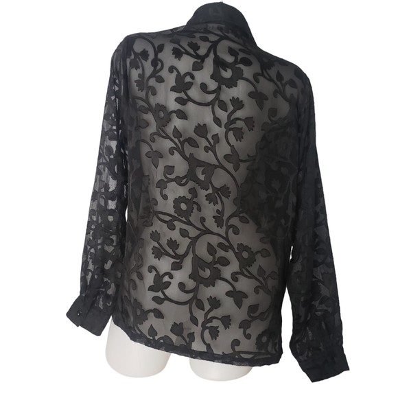 Vintage RED HOT Sheer Black Floral Button Up Blouse Size Medium - Picture 5 of 6